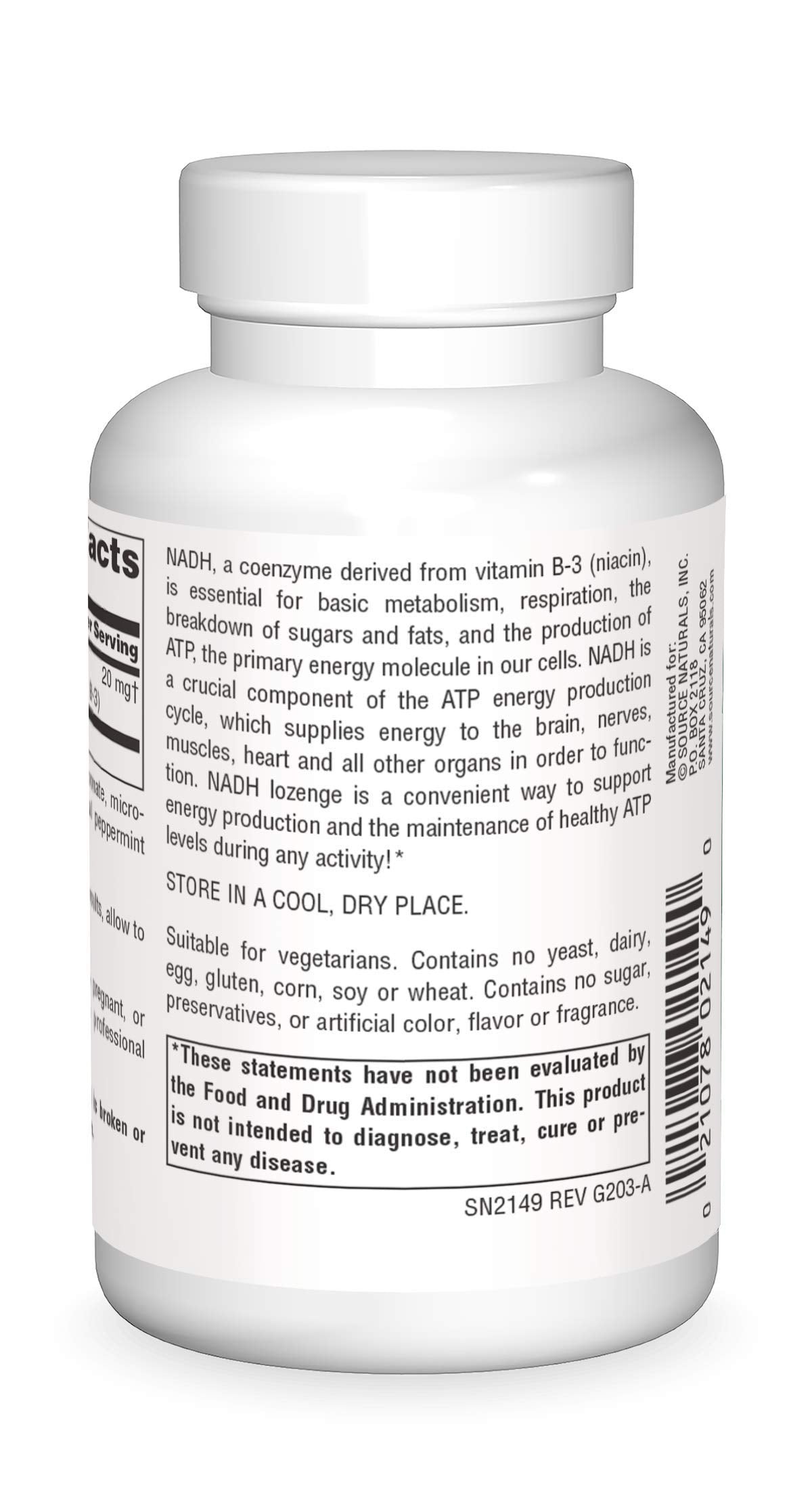 Source Naturals NADH lozenges close-up for compact energy support.