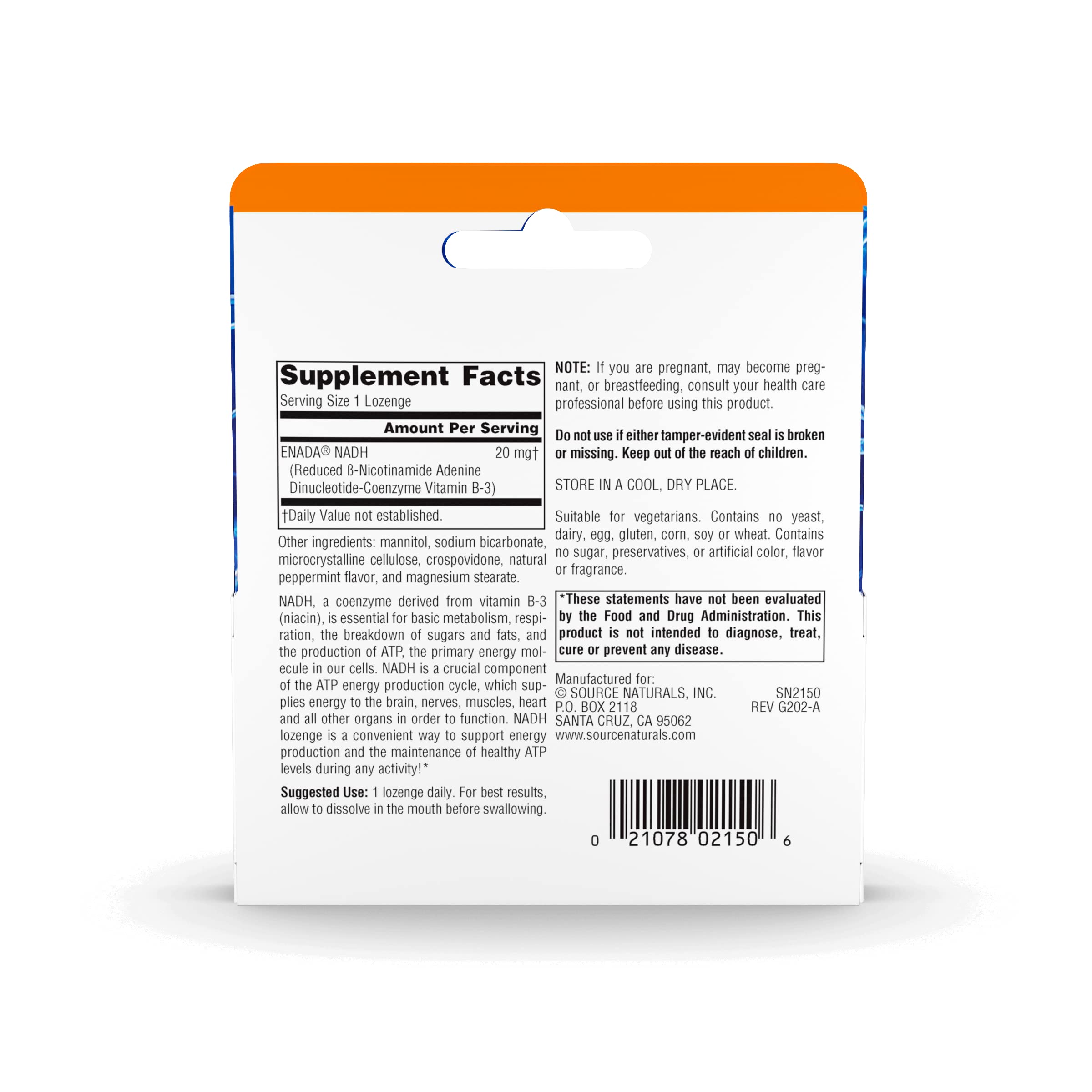 Source Naturals NADH 20mg lozenges on table suggest portability and daily use.