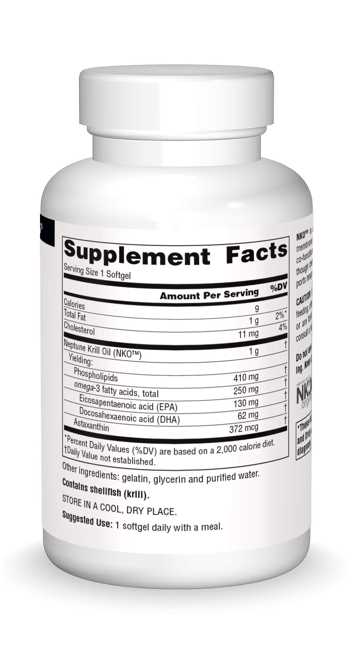 Source Naturals NKO Neptune ingredients label highlighting 100% pure NKO