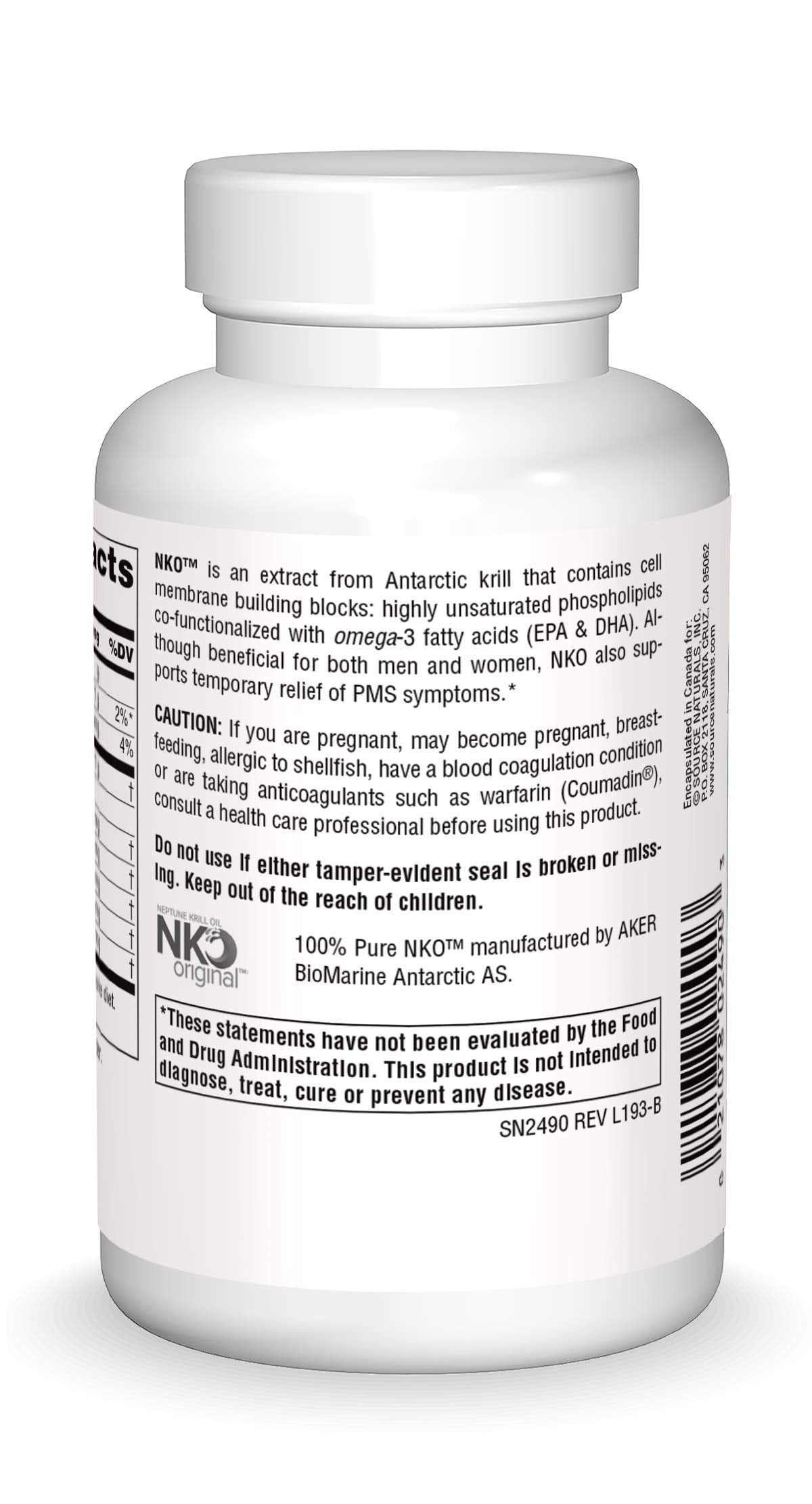 Source Naturals NKO Neptune softgel capsules on white background with omega-3 emphasis