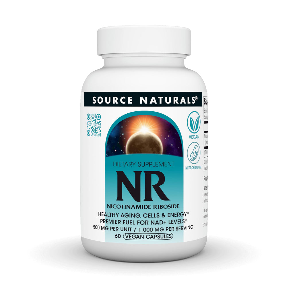 Source Naturals NR bottle front view with vegan capsules for daily energy support