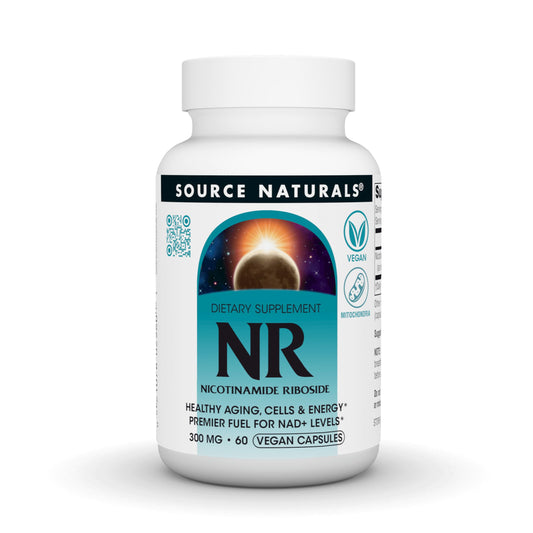 Source Naturals NR bottle front showing packaging for mitochondrial energy support.