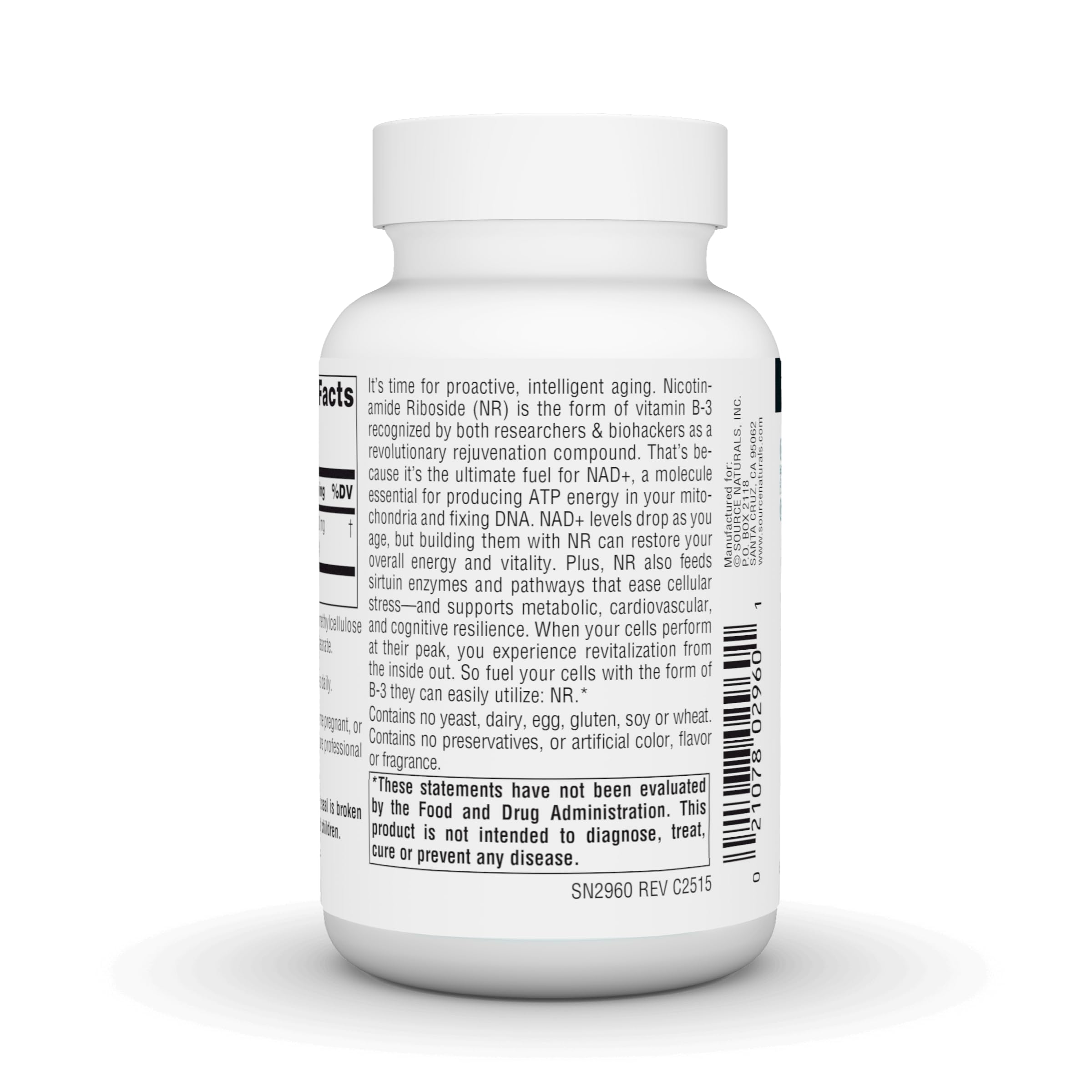 Source Naturals NR packaging on desk, highlighting vegan formula.