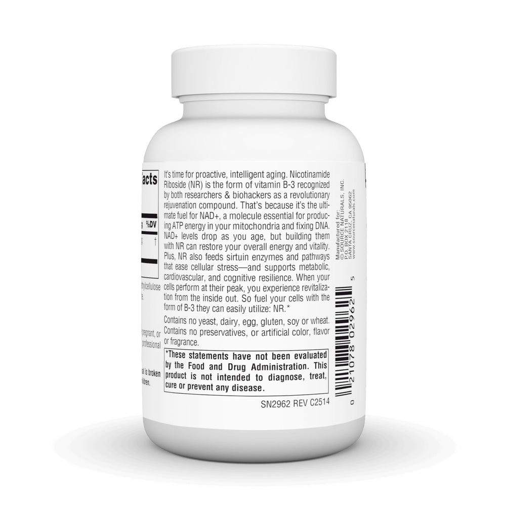 Source Naturals NR serving size panel showing daily use for vitality