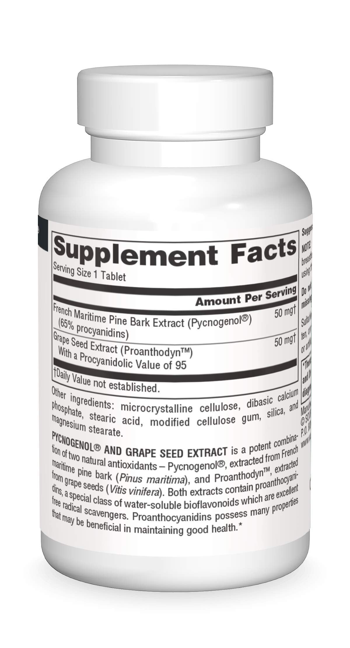 Source Naturals Pycnogenol & Grape Seed ingredients list emphasizes clean formula.