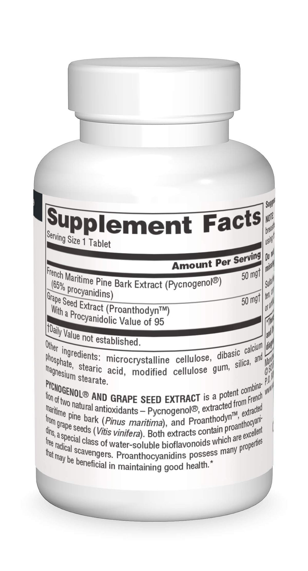 Source Naturals Pycnogenol & Grape Seed ingredients list emphasizes clean formula.