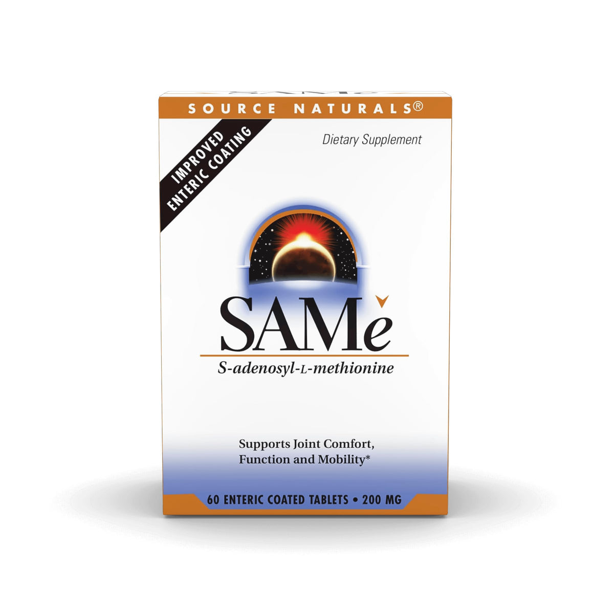 Source Naturals SAMe enteric-coated tablets in blister pack for reliable delivery.