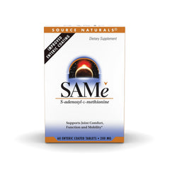 Source Naturals SAMe enteric-coated tablets in blister pack for reliable delivery.