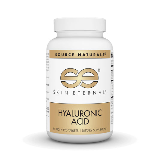 Source Naturals Skin Eternal Hyaluronic Acid bottle for daily skin hydration support.