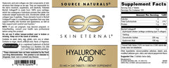 Source Naturals Skin Eternal Hyaluronic Acid label highlights allergen-free formula.