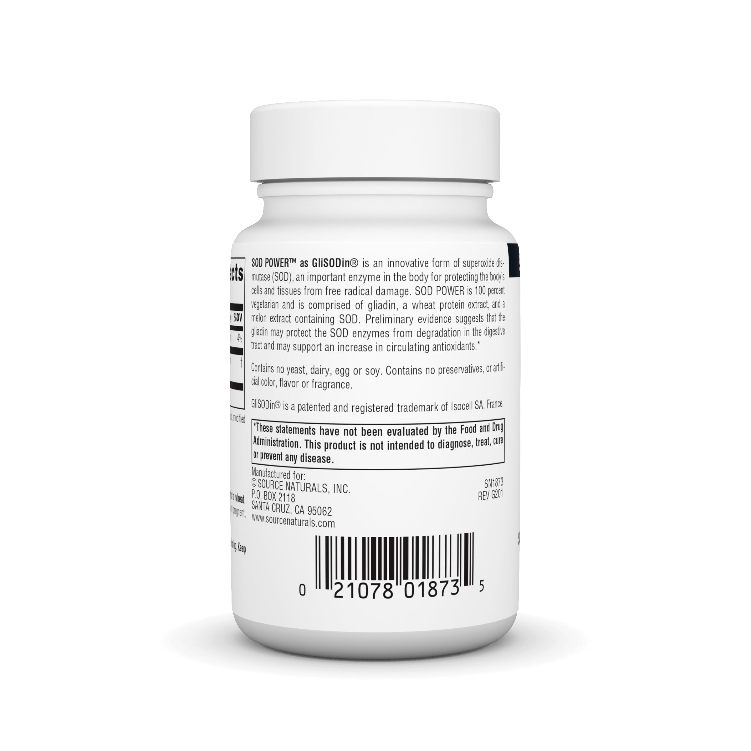 Source Naturals SOD Power GliSODin form highlights unique SOD delivery.
