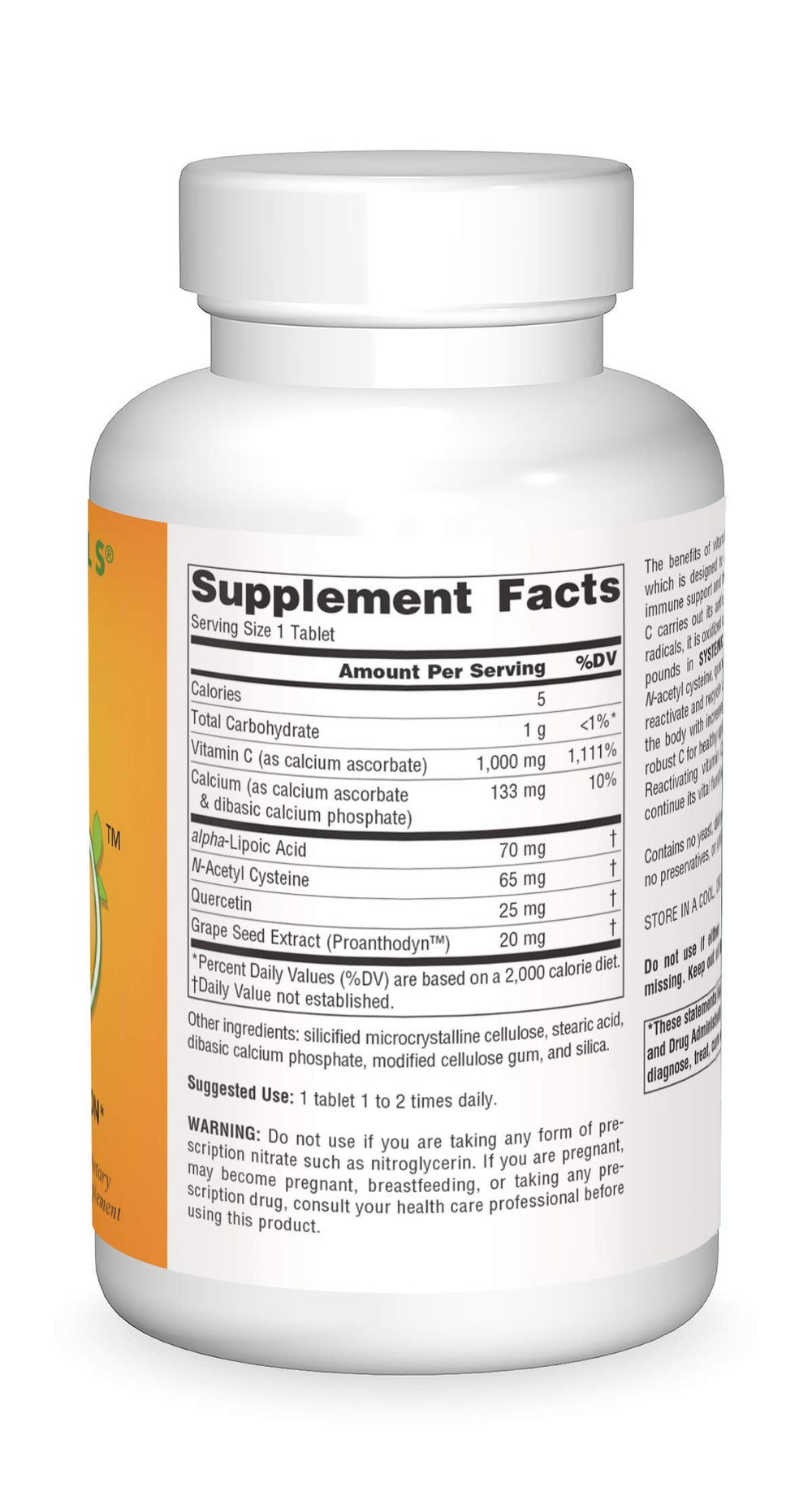 Closeup of Source Naturals Systemic C 1000mg tablet showing dose form