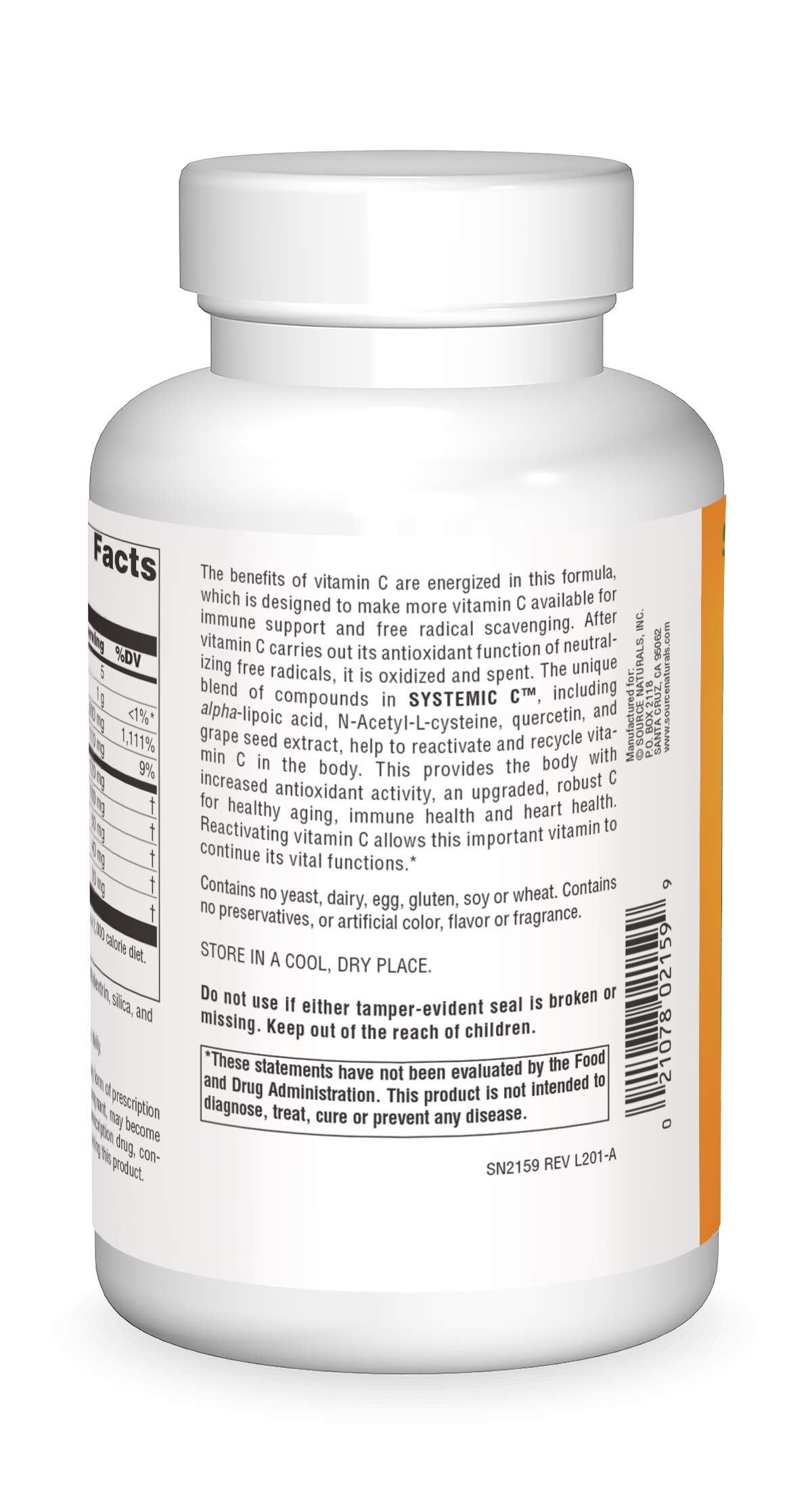 Closeup of Source Naturals Systemic C capsules for antioxidant use