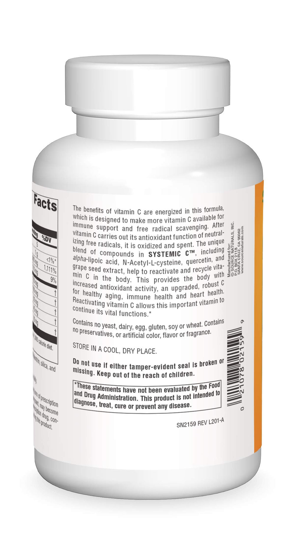 Closeup of Source Naturals Systemic C capsules for antioxidant use