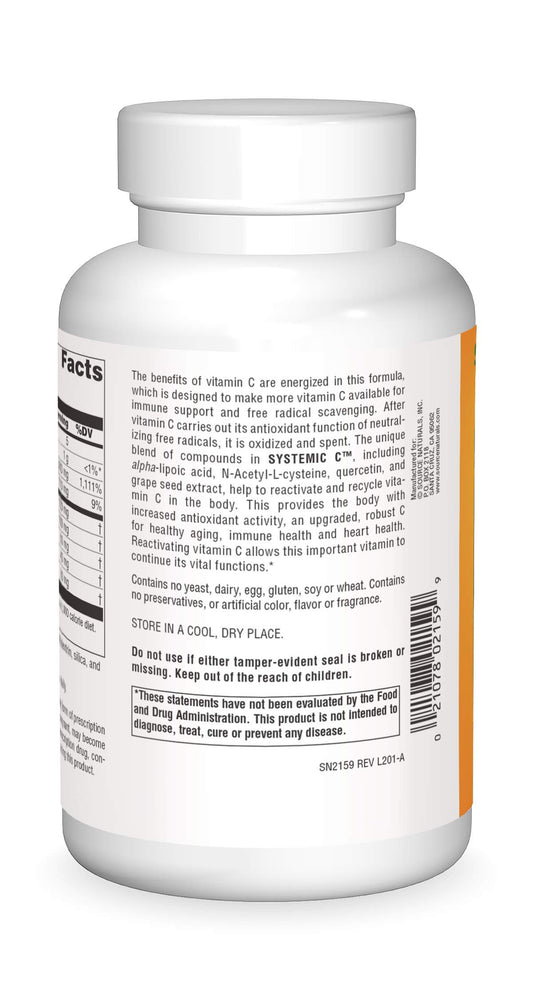 Closeup of Source Naturals Systemic C capsules for antioxidant use