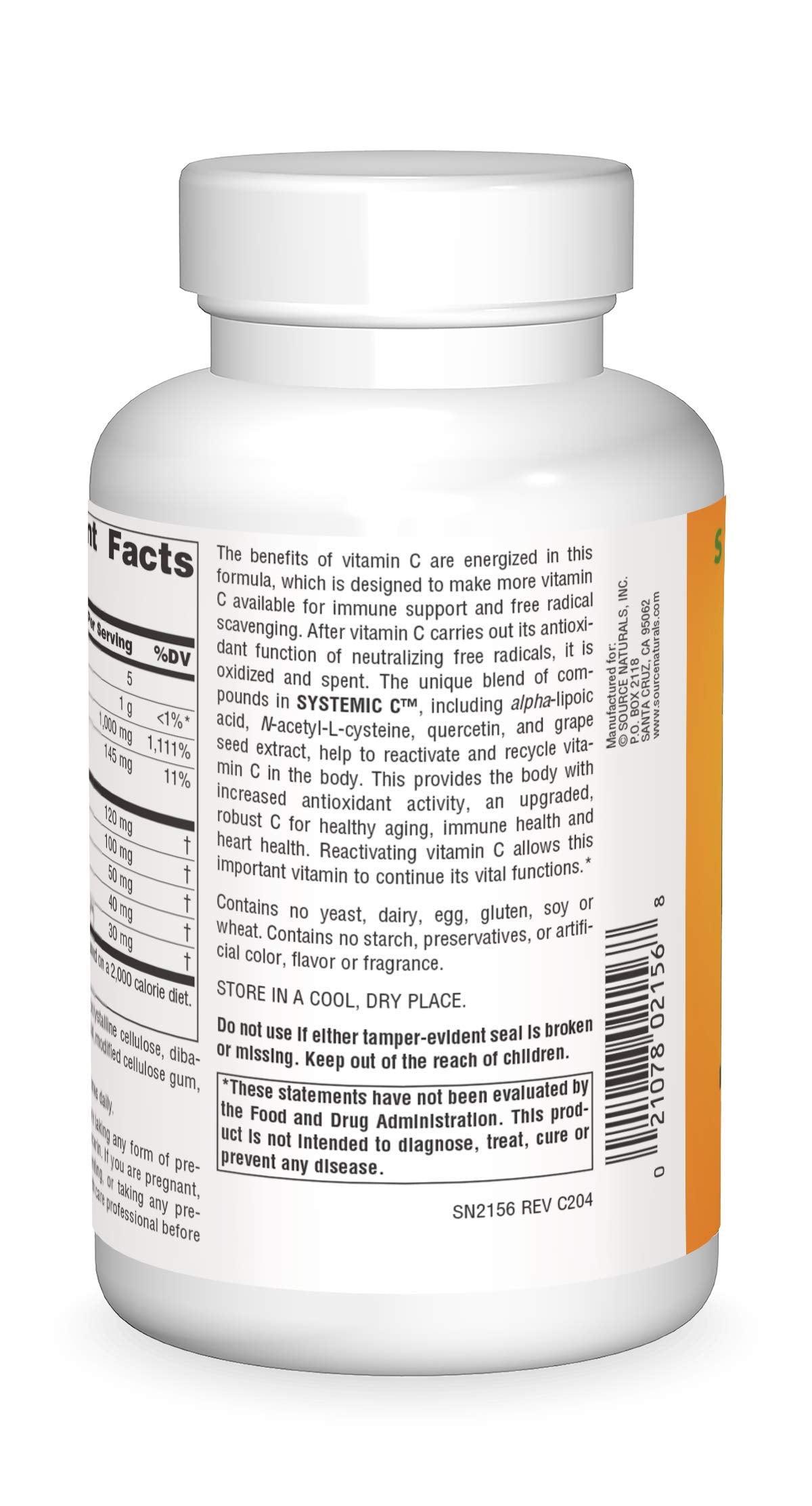 Source Naturals Systemic C capsules closeup highlighting 500mg vitamin C