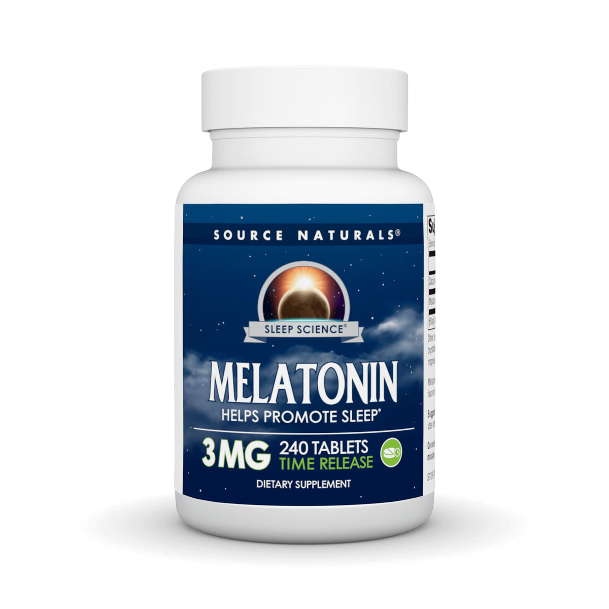 Source Naturals Time Released Melatonin 3 mg bottle supports a calm, steady night.