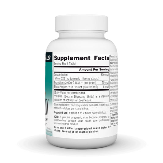 Source Naturals Turmeric 500 tablets outside bottle suggest easy daily dosing