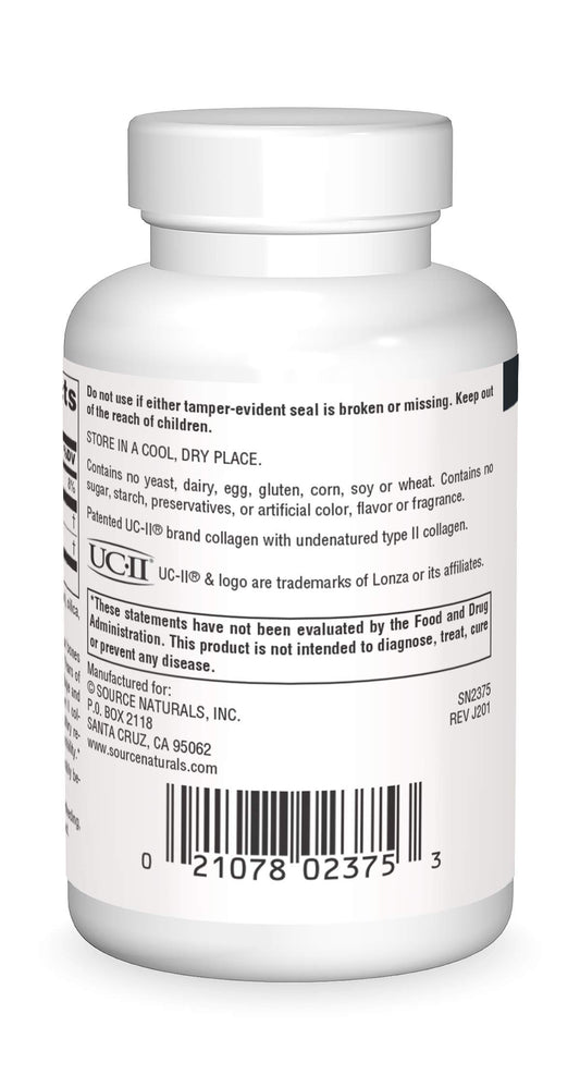Source Naturals UC-II bottle back label hints at immune support context.