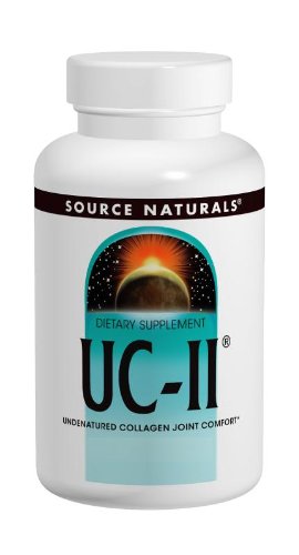 Source Naturals UC-II bottle with cap demonstrates simple empty-stomach routine.