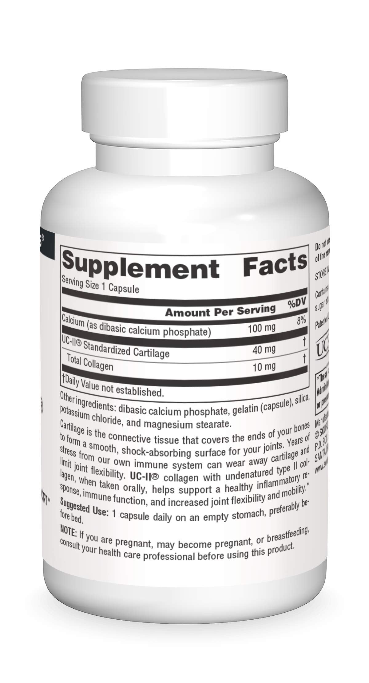 Source Naturals UC-II capsules closeup emphasizes easy daily use.