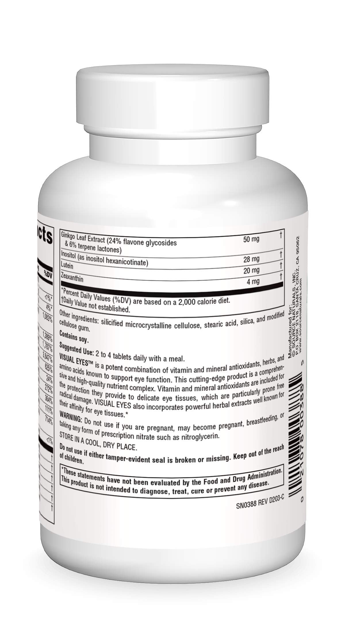 Source Naturals Visual Eyes label reveals key antioxidants and herbal ingredients.