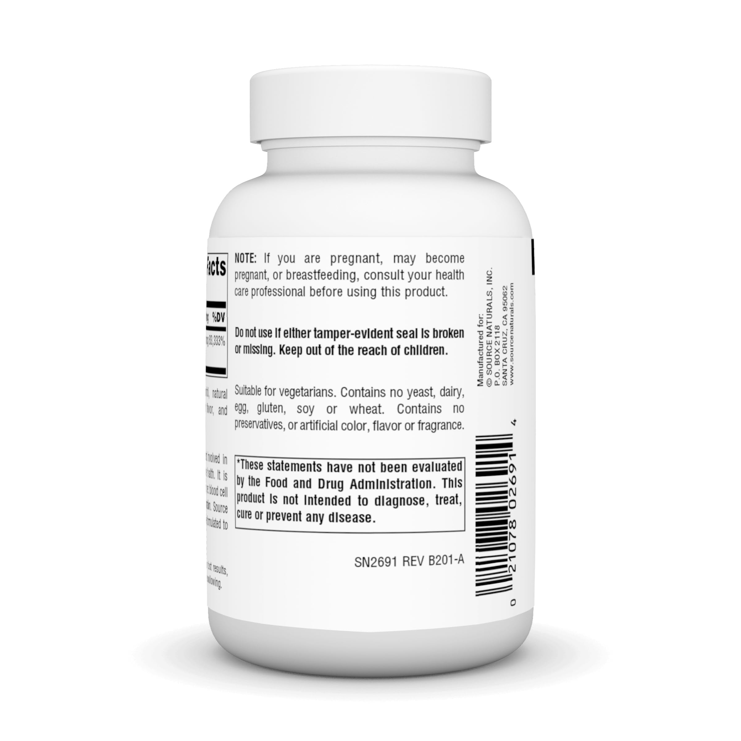 Vegetarian-friendly Source Naturals Vitamin B-12 lozenge free from common allergens.