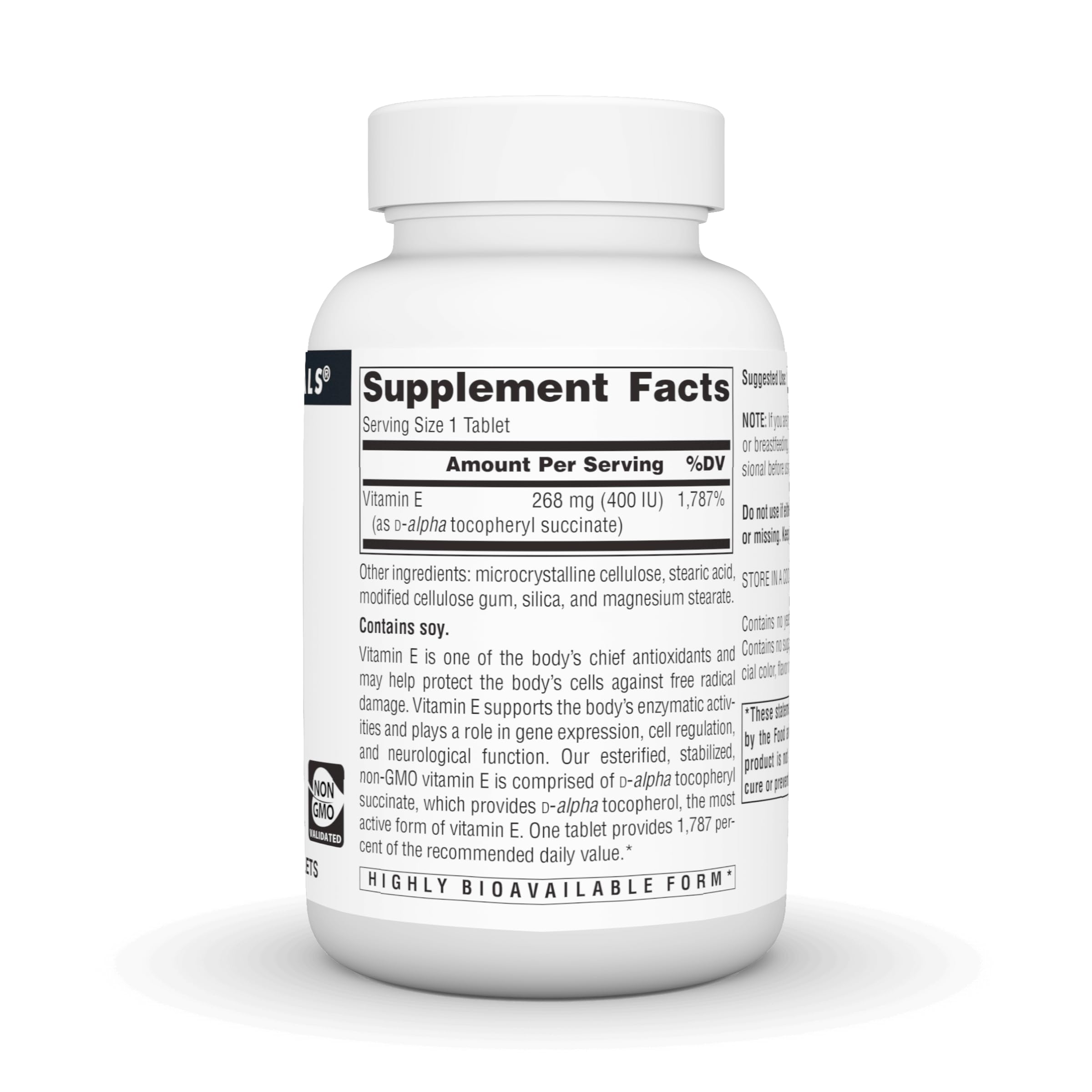 Source Naturals Vitamin E tablets with dosage guidance for daily wellness
