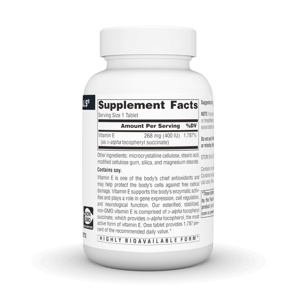 Source Naturals Vitamin E tablets with dosage guidance for daily wellness