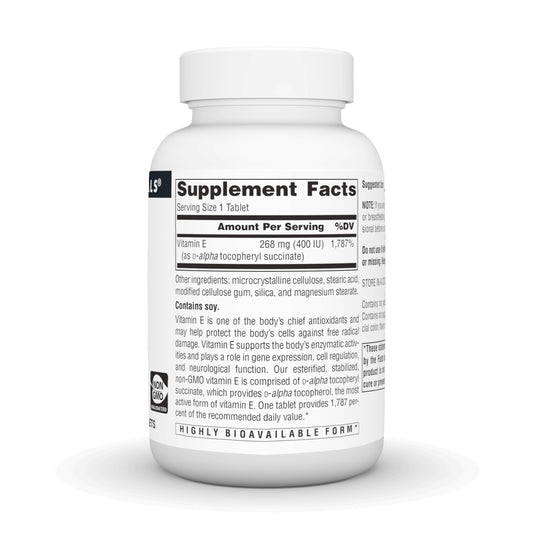 Source Naturals Vitamin E tablets with dosage guidance for daily wellness