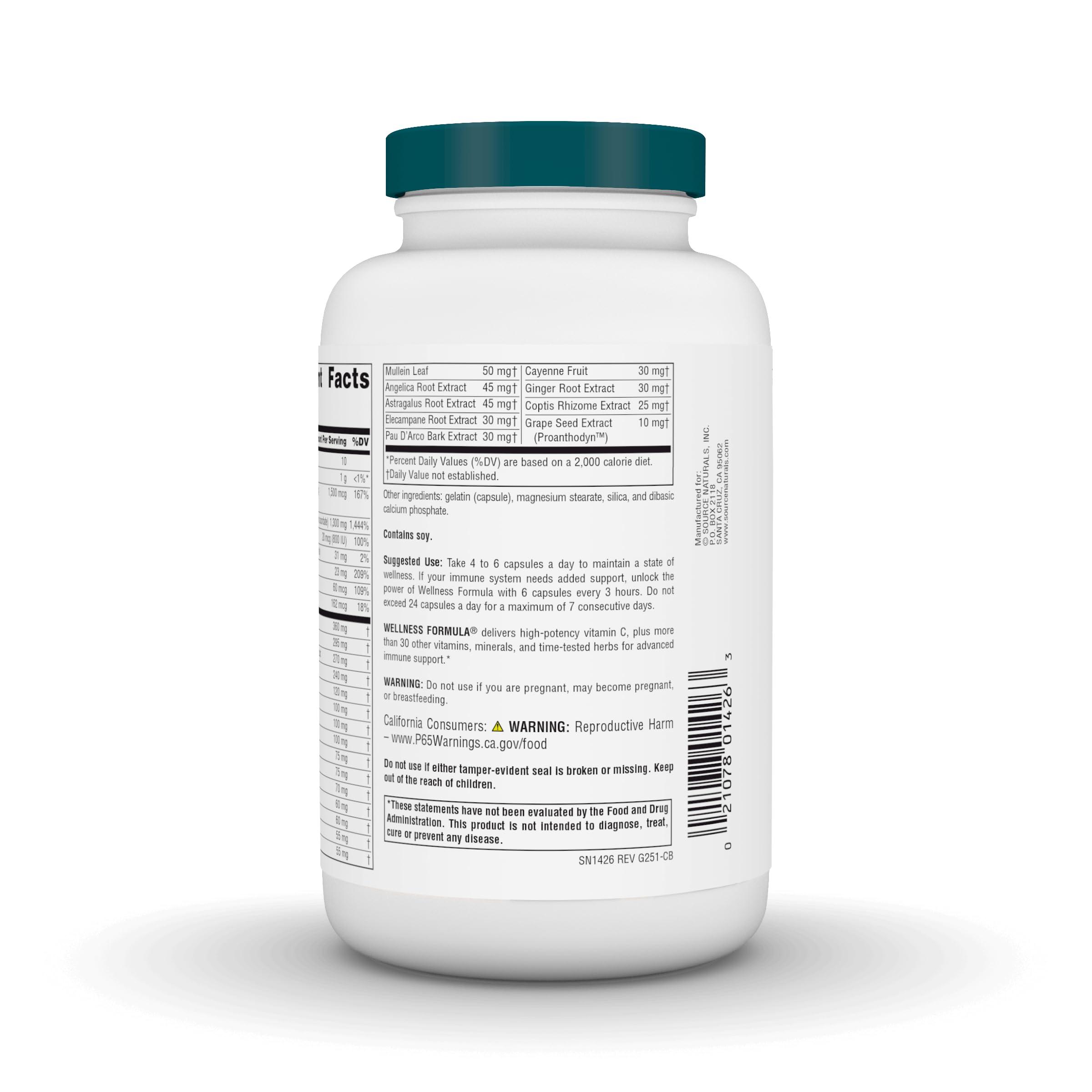 Source Naturals Wellness Formula label closeup highlighting ingredients.
