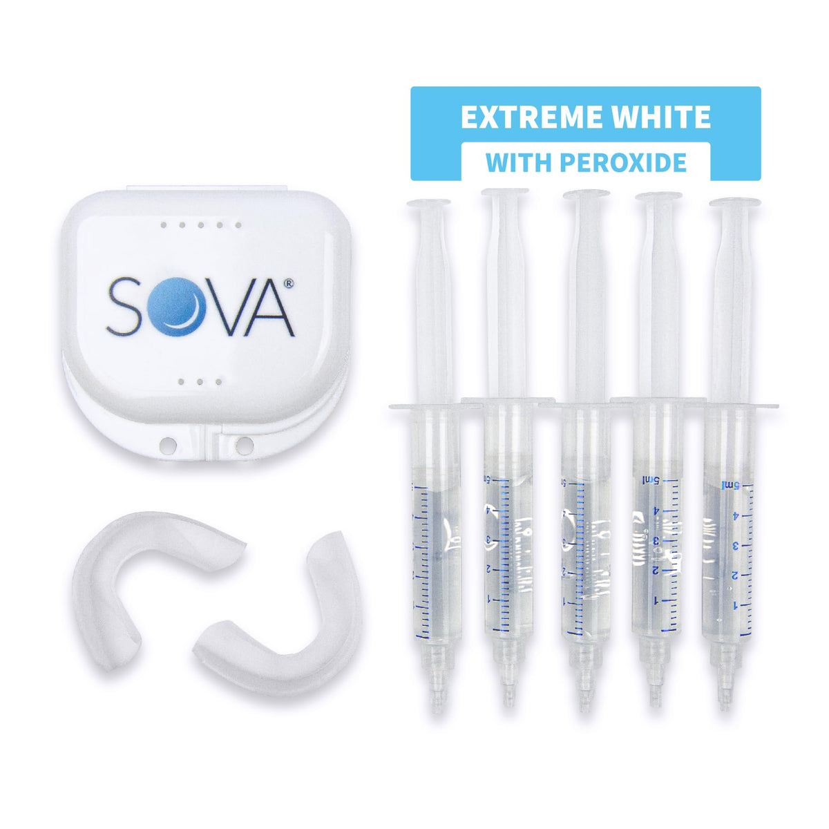 SOVA White custom-fit trays ensure precise gel application for even whitening