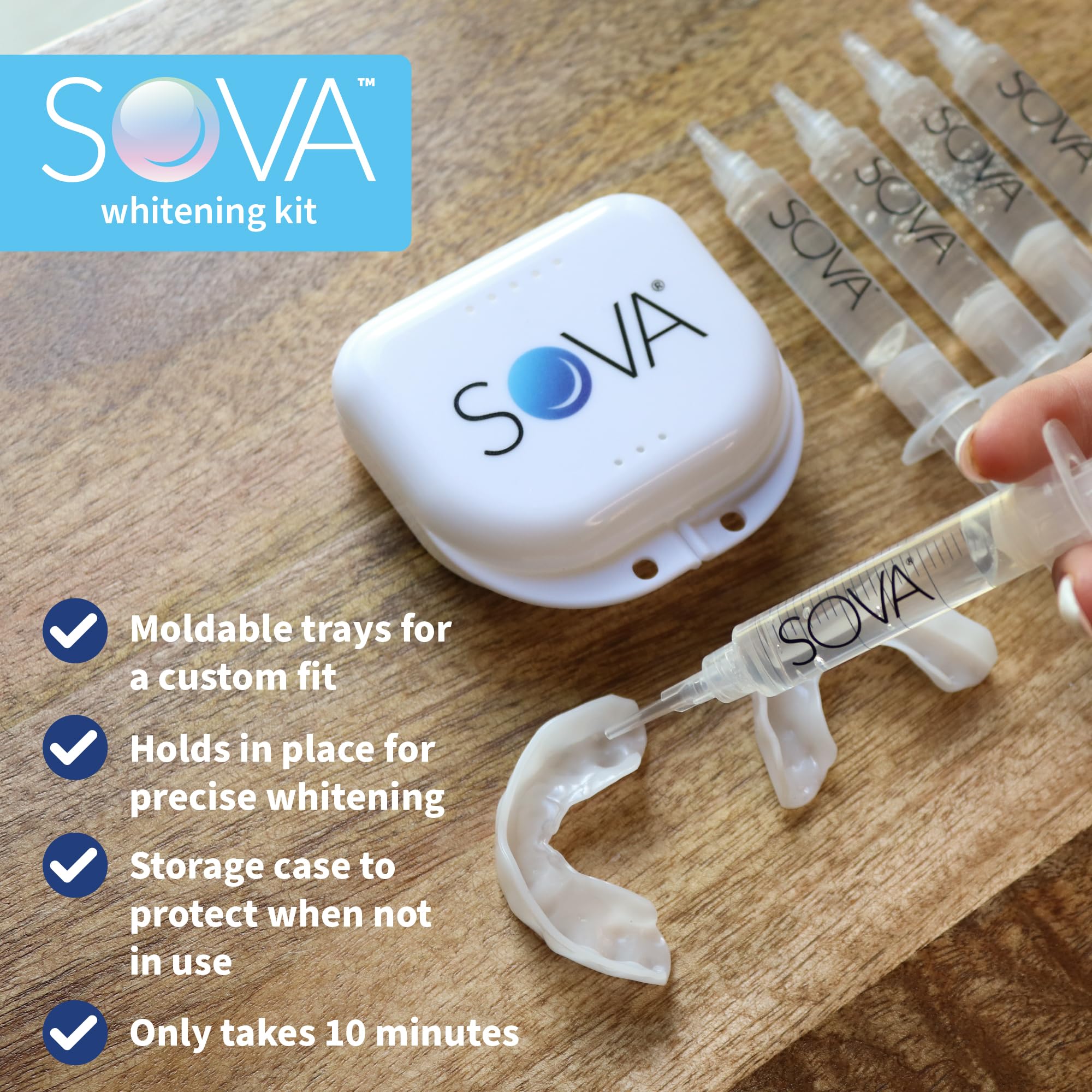 SOVA White protective case keeps trays and gel organized for travel or storage