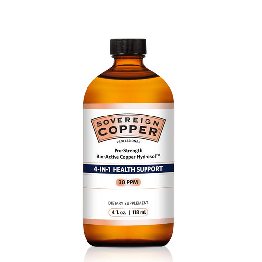 Sovereign Copper Hydrosol bottle front view for daily wellness support.