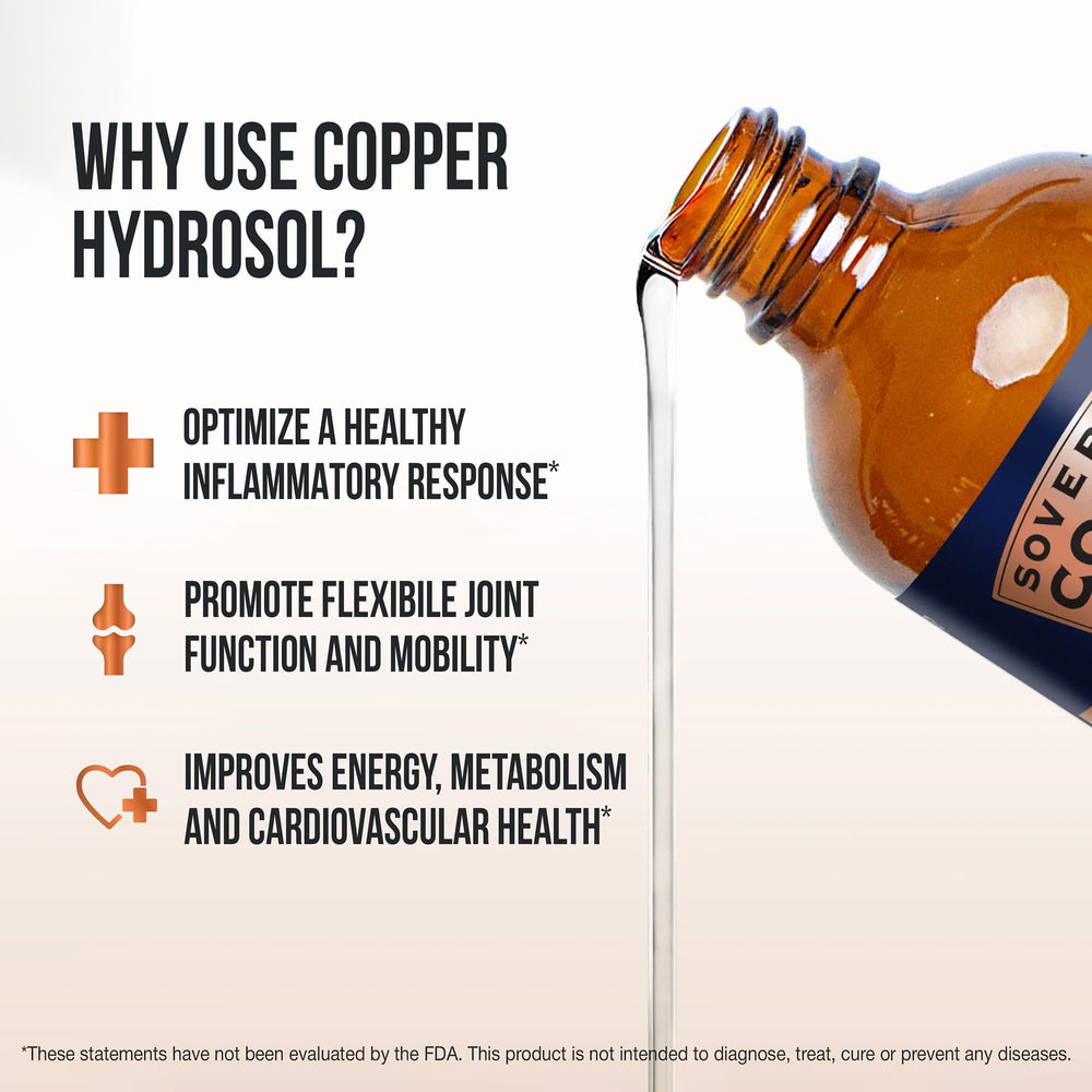 Sovereign Copper Hydrosol in bathroom scene suggests daily self-care for healthier hair.