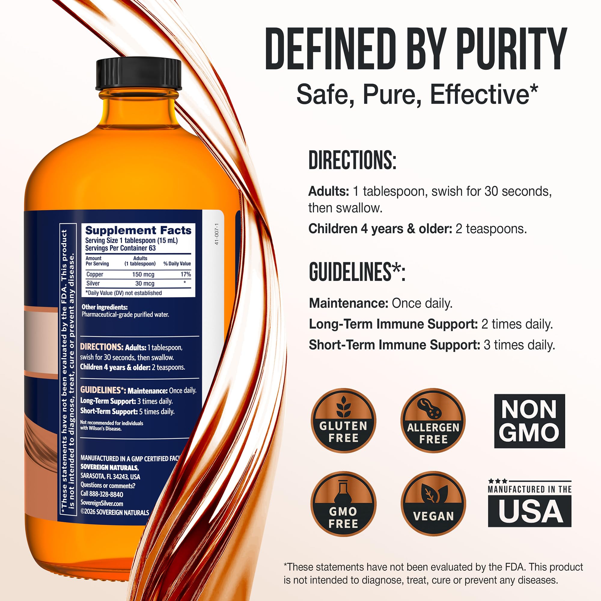 Sovereign Copper Hydrosol packaging box highlights glass bottle for purity preservation.