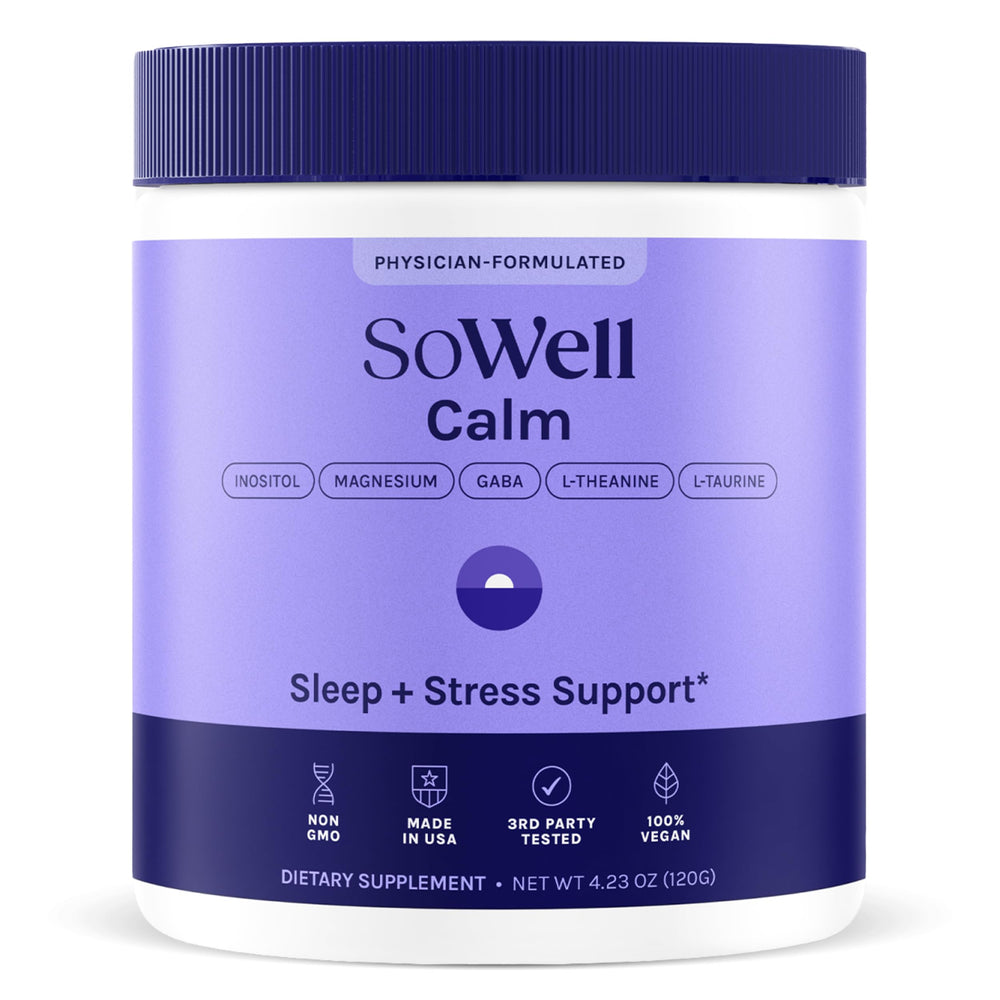 SoWell Calm Stress Support Powder bottle promotes daily relaxation