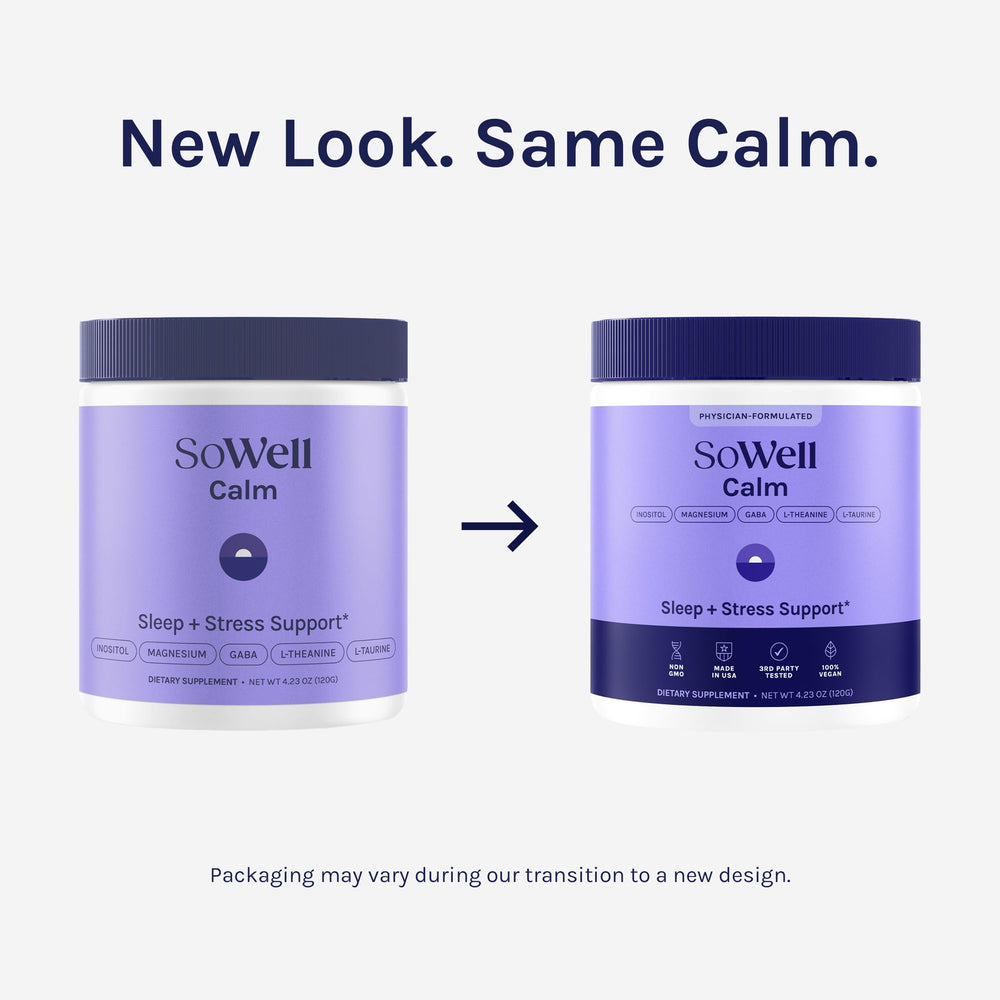 SoWell Calm powder dissolves in water for flavorless calm mood boost