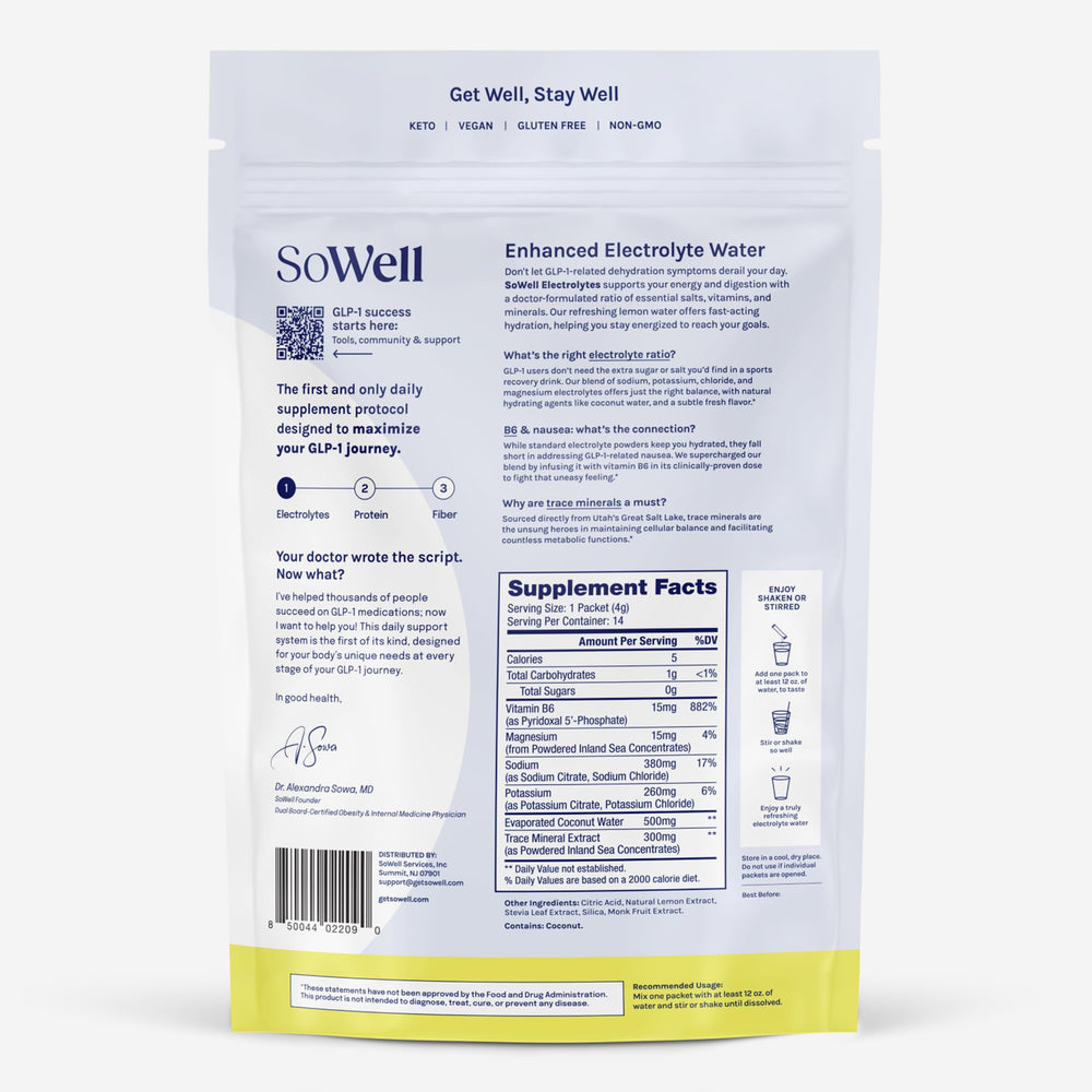 SoWell GLP-1 coconut water hydration base highlighting natural electrolytes.