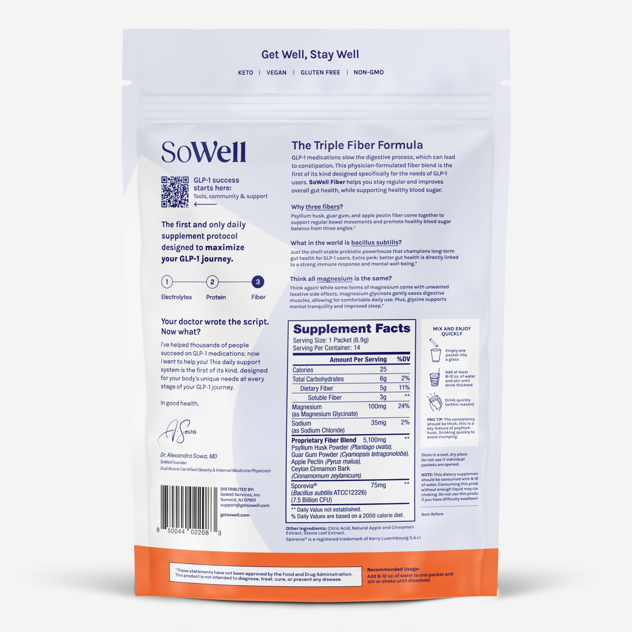 SoWell GLP-1 Fiber Apple Cinnamon Drink Mix stick pack ready for on-the-go fiber intake