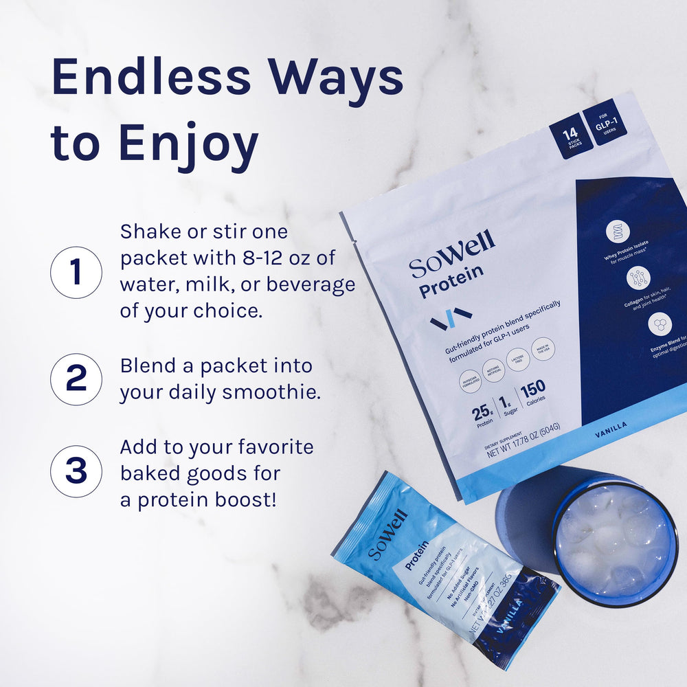 SoWell GLP-1 Protein Vanilla ingredients emphasis on protein and collagen