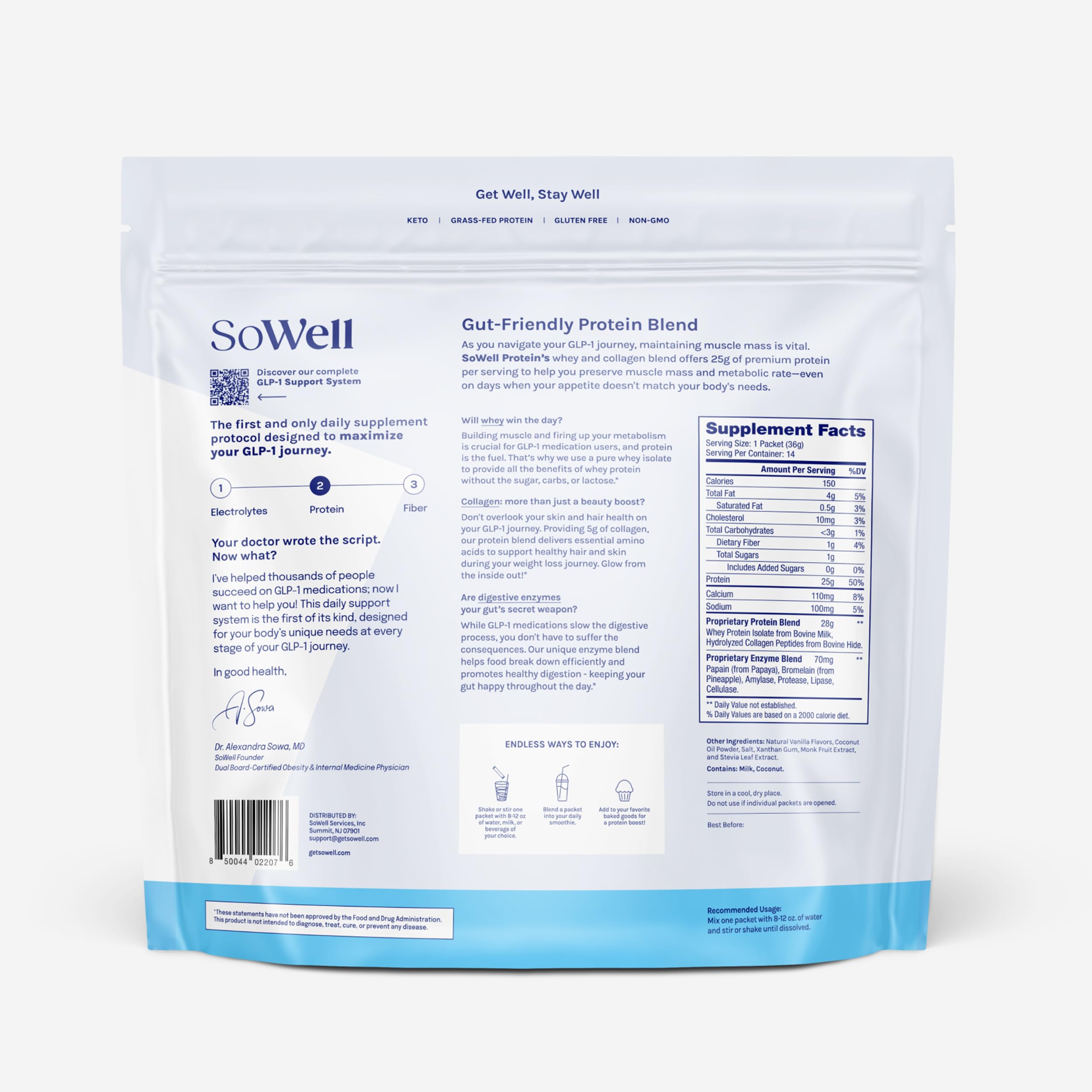 SoWell GLP-1 Protein Vanilla powder scoop ready for quick mix
