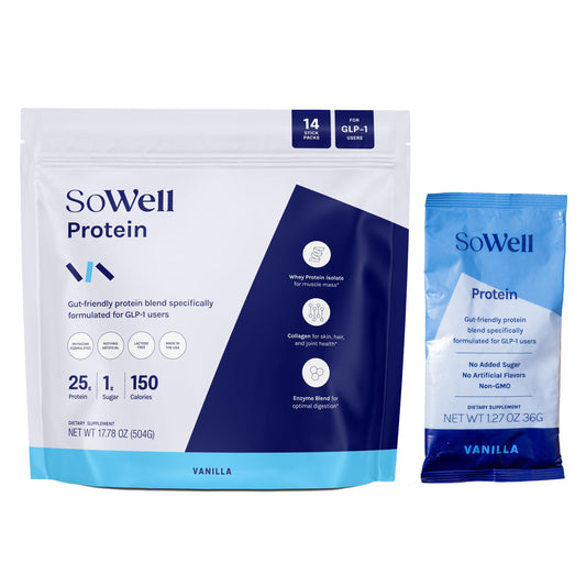 SoWell GLP-1 Protein Vanilla Stick Pack for easy, on-the-go protein fueling