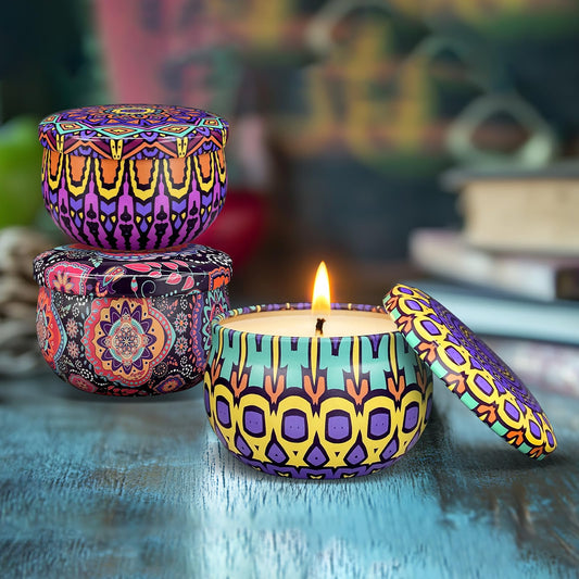 Close-up of 2.5oz Soyyla tins with Jasmine and Lavender aromas