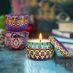 Close-up of 2.5oz Soyyla tins with Jasmine and Lavender aromas