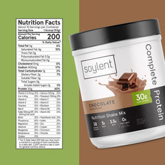 Nutrition panel on Soylent Chocolate protein highlights 30g protein per serving.