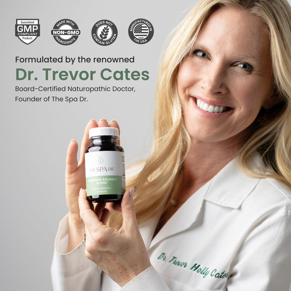 The Spa Dr Hormone Balance bottle emphasizes a clean, hormone-free formulation.