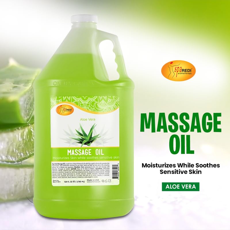 SPA REDI Aloe Vera massage oil hand application for silky skin.