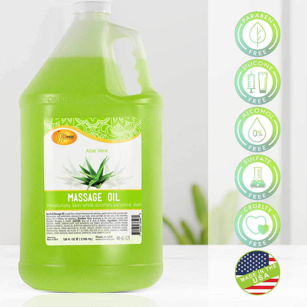 SPA REDI Aloe Vera massage oil made in USA packaging.