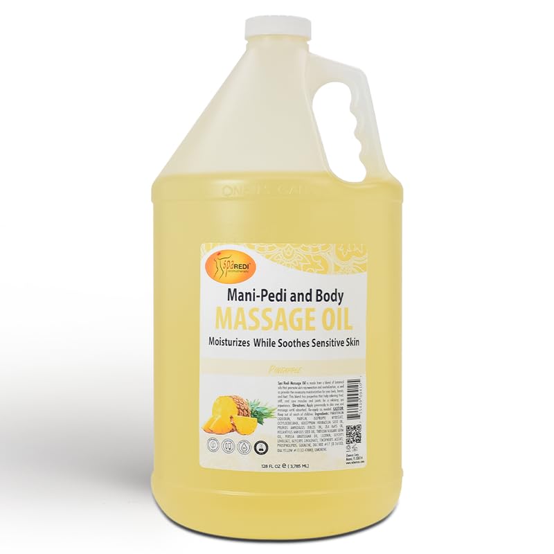 SPA REDI Pineapple Massage Oil bottle pour, showcasing refreshing skin nourishment.